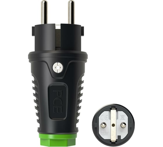Кабельная вилка PCE 16A 220V 2P+E IP54 корпус черный, маркер зеленый 0511-shu 1