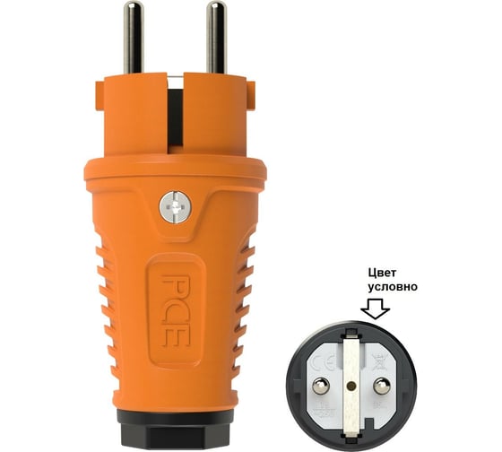 Вилка кабельная PCE 16A 220V 2P+E IP54 корпус оранжевый, маркер черный 0511-os 1