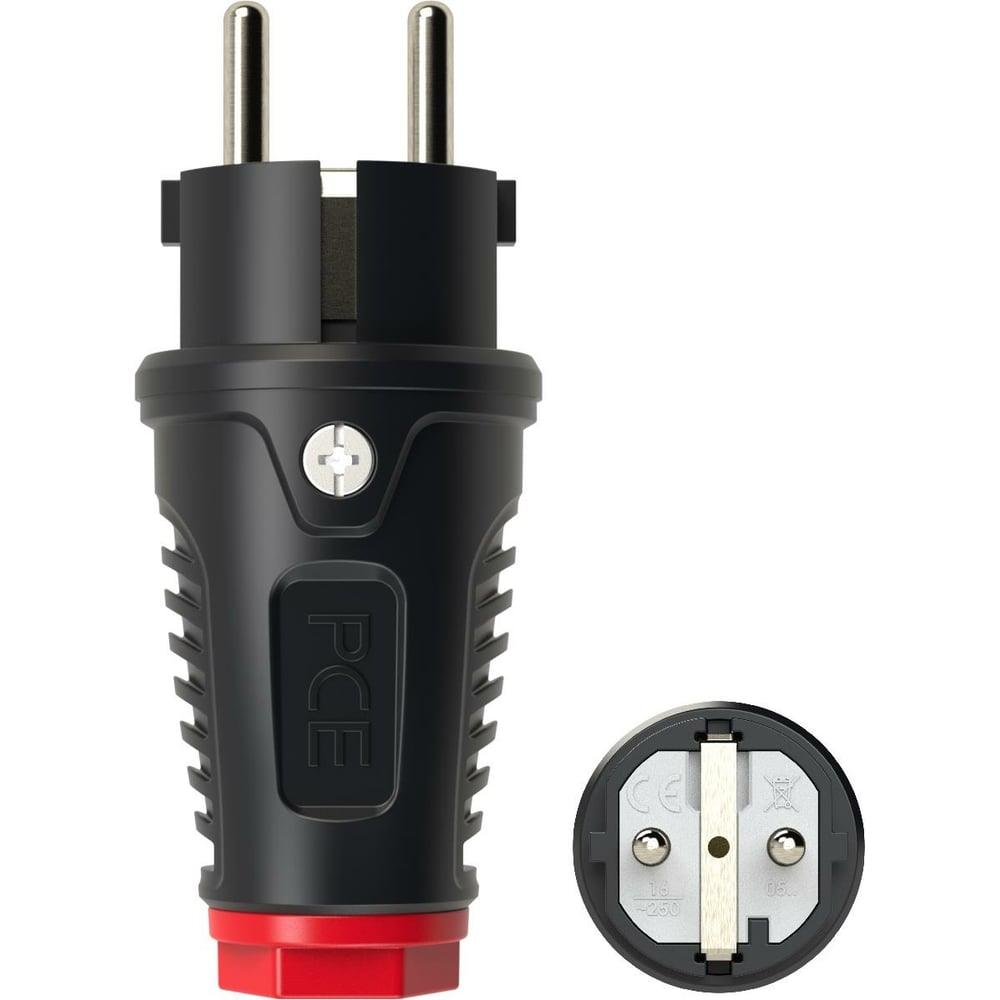 Кабельная вилка PCE 16A 220V 2P+E IP54 корпус черный, маркер красный ...