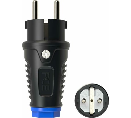 Кабельная вилка PCE 16A 220V 2P+E IP54 корпус черный, маркер синий 0511-sb