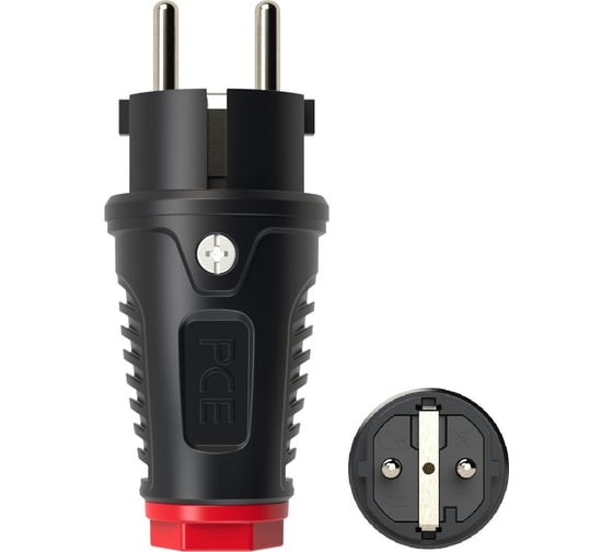 Кабельная вилка PCE 16А 220V 2P+E IP54 корпус черный, маркер красный 0512-sr 1