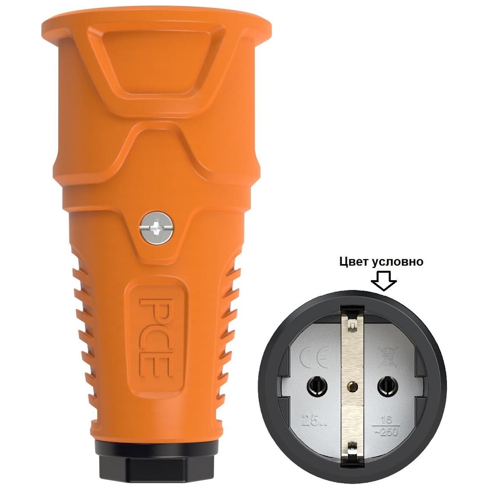 Розетка кабельная PCE 16A 220V 2P+E IP20 корпус оранжевый, маркер ...