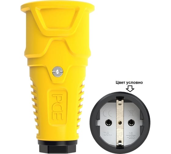 Кабельная розетка PCE 16A 220V 2P+E IP20 корпус желтый, маркер черный 2510-es 1