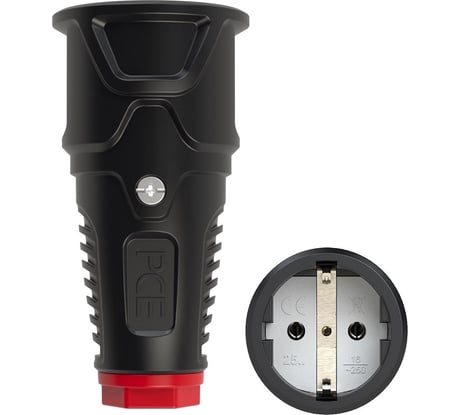 Кабельная розетка PCE 16A 220V 2P+E IP20 корпус черный, маркер красный 2510-sr