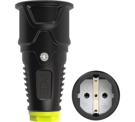 Кабельная розетка PCE 16A 220V 2P+E IP20 корпус черный, маркер желтый 2510-she