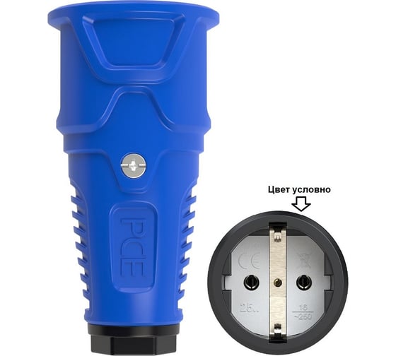 Кабельная розетка PCE 16A 220V 2P+E IP20 корпус синий, маркер черный 2510-bs 1
