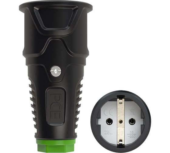 Кабельная розетка PCE 16A 220V 2P+E IP20 корпус черный, маркер зеленый 2510-shu 1