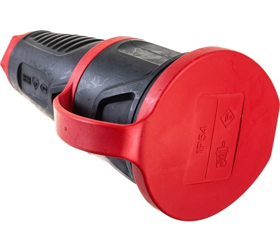 Кабельная розетка PCE 16A 220V 2P+E IP54 с крышкой, корпус черный, крышка и маркер красный 2511-sr