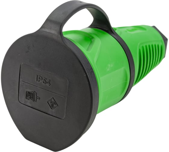 Кабельная розетка PCE 16A 220V 2P+E IP54 с крышкой, корпус зеленый, крышка и маркер черный 2511-us