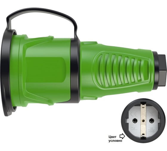 Кабельная розетка PCE 16A 220V 2P+E IP54 с крышкой, корпус зеленый, крышка и маркер черный 2511-us