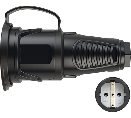 Розетка кабельная PCE 16A 220V 2P+E IP54 корпус крышка черный, маркер черный 2511-ss