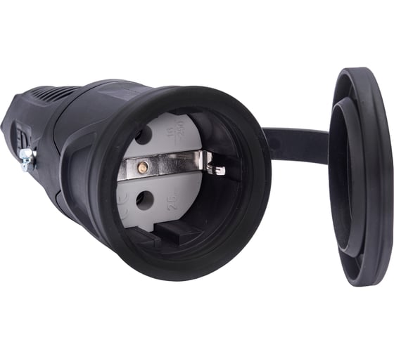 Розетка кабельная PCE 16A 220V 2P+E IP54 корпус крышка черный, маркер черный 2511-ss