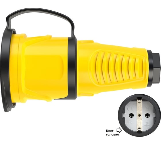 Кабельная розетка PCE 16A 220V 2P+E IP54 с крышкой, корпус желтый, крышка и маркер черный 2511-es 1