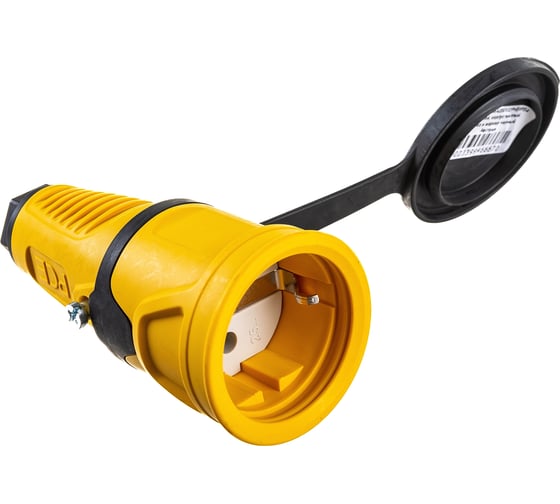 Кабельная розетка PCE 16A 220V 2P+E IP54 с крышкой, корпус желтый, крышка и маркер черный 2511-es