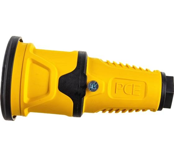 Кабельная розетка PCE 16A 220V 2P+E IP54 с крышкой, корпус желтый, крышка и маркер черный 2511-es