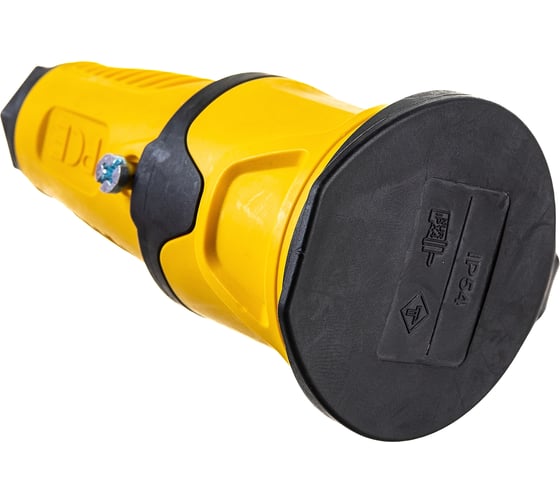 Кабельная розетка PCE 16A 220V 2P+E IP54 с крышкой, корпус желтый, крышка и маркер черный 2511-es