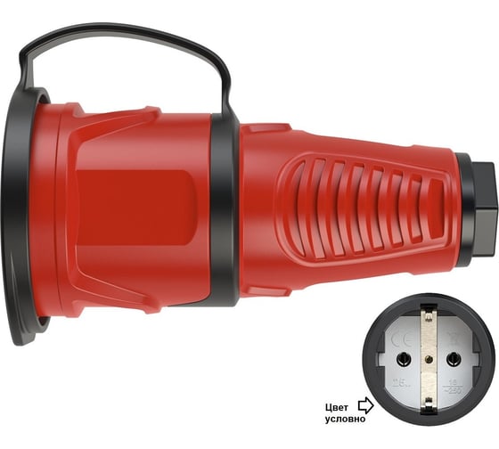 Кабельная розетка PCE 16A 220V 2P+E IP54 с крышкой, корпус красный, крышка и маркер черный 2511-rs 1