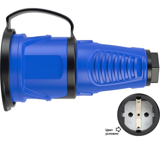 Кабельная розетка PCE 16A 220V 2P+E IP54 с крышкой, корпус синий, крышка и маркер черный 2511-bs 1
