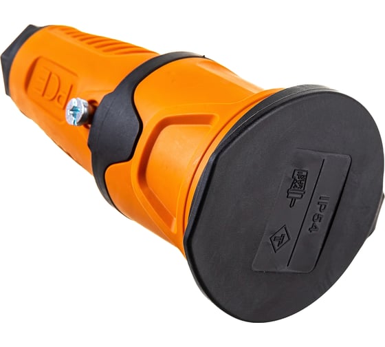 Кабельная розетка PCE 16A 220V 2P+E IP54 с крышкой, корпус оранжевый, крышка и маркер черный 2511-os