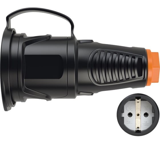 Розетка кабельная PCE 16A 220V 2P+E IP54 корпус крышка черный, маркер оранжевый 2511-so 1