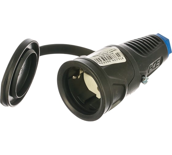 Кабельная розетка PCE 16A 220V 2P+E IP54 корпус крышка черный, маркер синий 2511-sb