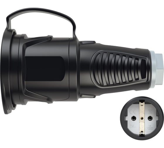 Розетка кабельная PCE 16A 220V 2P+E IP54 корпус крышка черный, маркер серый 2511-sdg 1