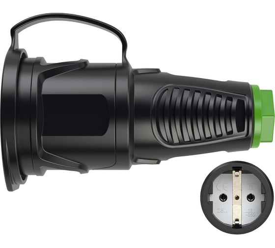 Кабельная розетка PCE 16A 220V 2P+E IP54 корпус крышка черный, маркер зеленый 2511-shu 1