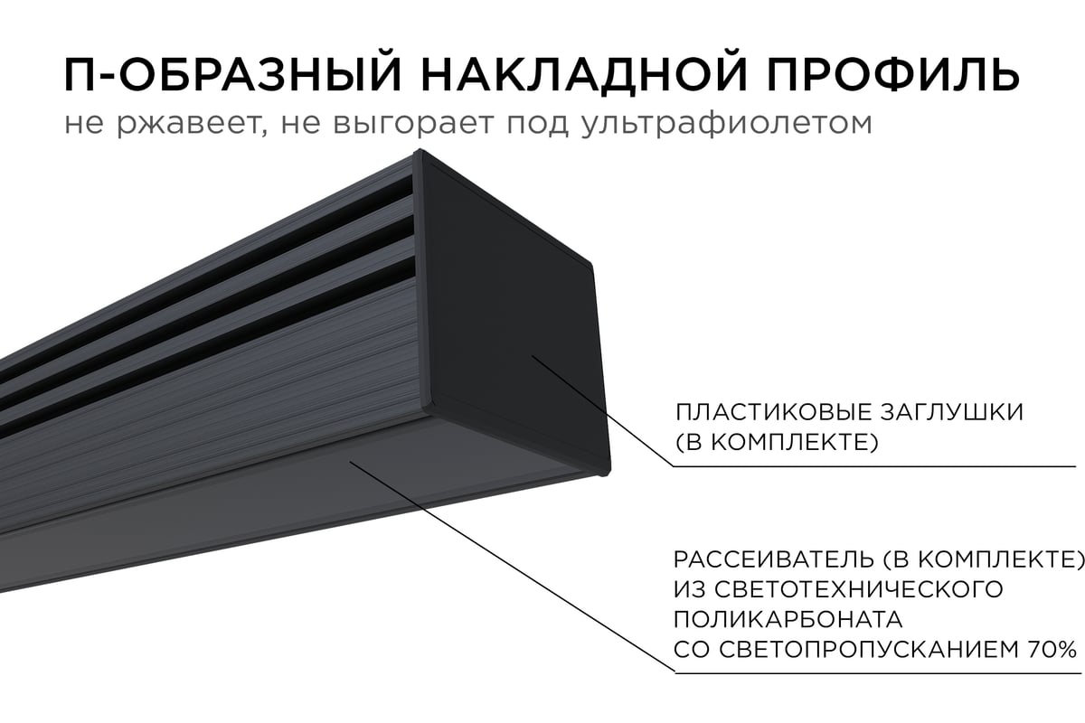 Алюминиевый П-образный профиль APEYRON для светодиодной ленты, черный  08-10-Ч - выгодная цена, отзывы, характеристики, фото - купить в Москве и РФ