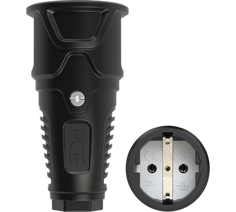 Кабельная розетка PCE 220v 16A  2P+E IP20 корпус черный, маркер черный 2520-ss