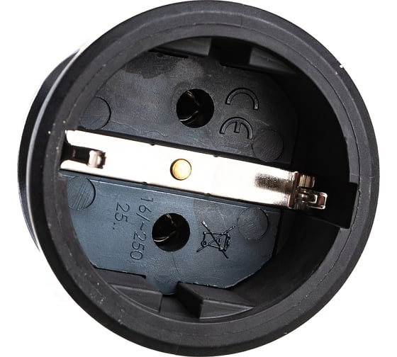 Кабельная розетка PCE 220v 16A  2P+E IP20 корпус черный, маркер черный 2520-ss