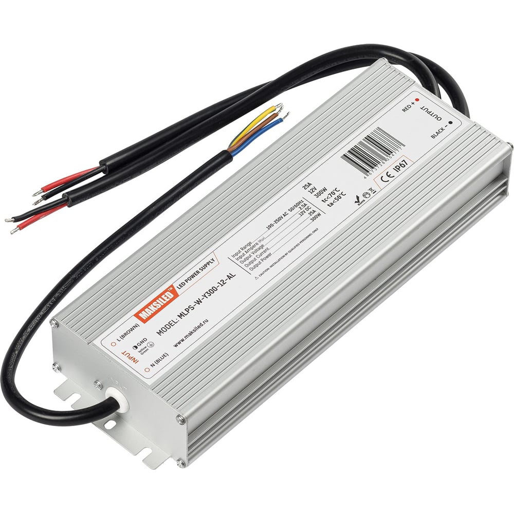 Блок питания MAKSILED 12В, 300Вт, IP67, 25А, 258x90x40мм, металл, MLPS ...