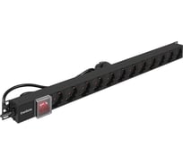 Блок розеток вертикальный ExeGate ServerPro PDU-V120 Al-12S-EU2.5-SW 19, 1U, Алюминий, 12 Schuko, кабель с евровилкой VDE-250V-16A-3*1.5mm2, 2.3 метра, выкл. 296172