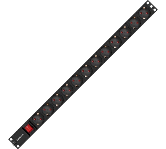 Блок розеток вертикальный ExeGate ServerPro PDU-V120 Al-12S-EU2.5-SW 19, 1U, Алюминий, 12 Schuko, кабель с евровилкой VDE-250V-16A-3*1.5mm2, 2.3 метра, выкл. 296172