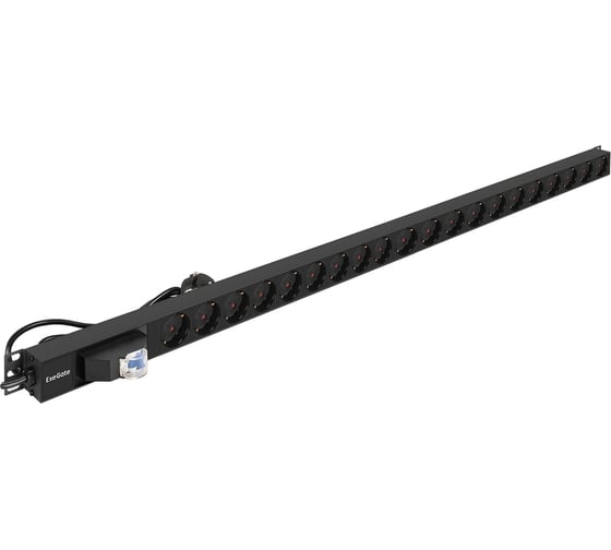 Блок розеток вертикальный ExeGate ServerPro PDU-V201 Al-20S-EU3-1P 19, 1U, Алюминий,20 Schuko, кабель с евровилкой VDE-250V-16A-3*2.5mm2, 2.8 метра, автомат з 296173 1