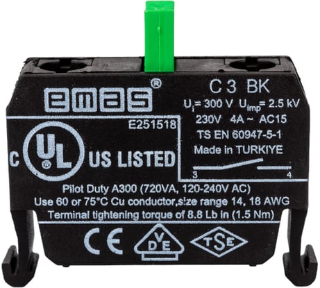 Блок-контакт Emas для пультов управленпия, 1НО, серия B, 250В AC, 4А C3BK