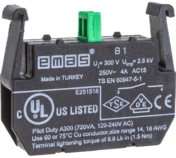 Блок-контакт Emas Старт, 1НО, серия B, 250В AC, 4А B1