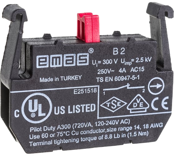 Блок-контакт Emas Стоп, 1НЗ, серия B, 250В AC, 4А B2