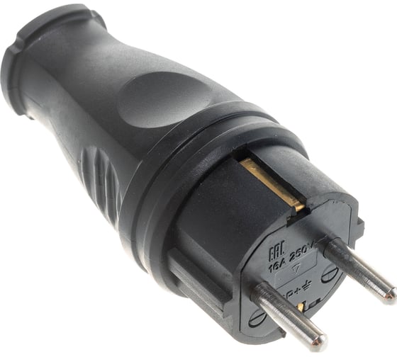 Вилка Navigator NCA-PLR02-16A-E-IP44-BL, с заземлением, прямая, каучук, черная 61368
