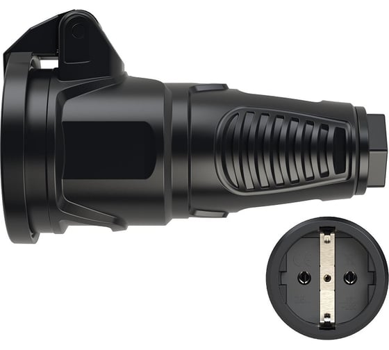 Кабельная розетка PCE 16A 250V 2P+E IP54 с подпр. крышкой, корпус черный 2522-ss 1