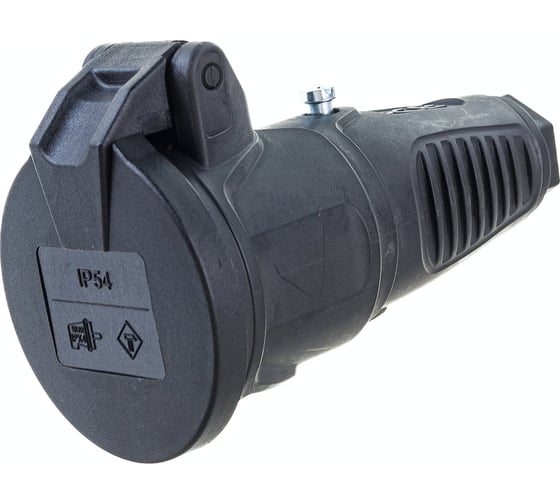 Кабельная розетка PCE 16A 250V 2P+E IP54 с подпр. крышкой, корпус черный 2522-ss