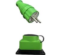 Комплект NVO: каучуковая кабельная колодка 1 гнездо с заземлением и крышкой 16А IP44 + вилка цвет зеленый 4501 4503 NVO-KI-COMBI-K-1-V-16-54-GREEN