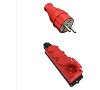 Комплект NVO: каучуковая кабельная колодка 4 гнезда с заземлением и крышкой 16А IP54 + вилка цвет красный 4401 4124 NVO-KI-COMBI-K-4-V-16-54-RED