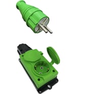 Комплект NVO: каучуковая кабельная колодка 2 гнезда с заземлением и крышкой 16А IP54 + вилка цвет зеленый 4501 4132 NVO-KI-COMBI-K-2-V-16-54-GREEN