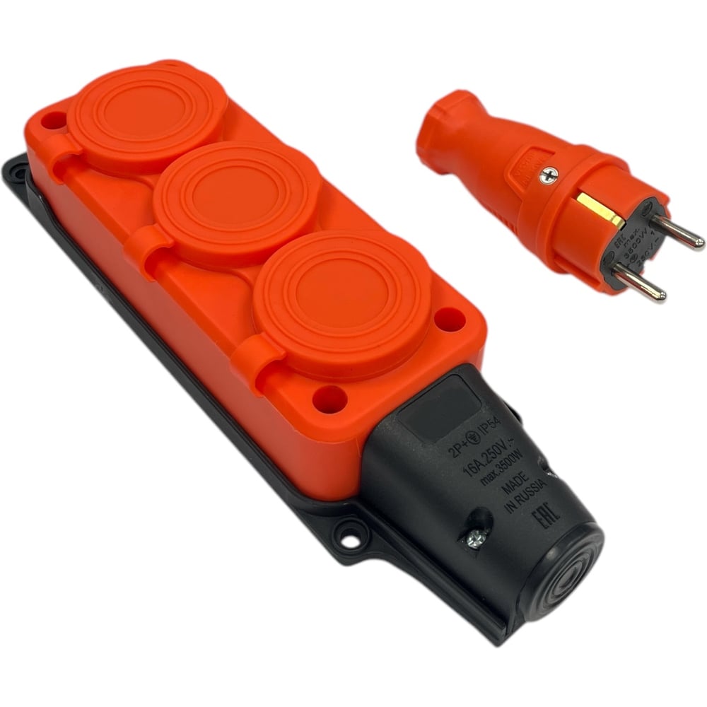 КомплектNVO:каучуковаякабельнаяколодка3гнездасзаземлениемикрышкой16АIP54+вилкацветоранжевый43014113NVO-KI-COMBI-K-3-V-16-54-ORANGE