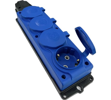 Каучуковая кабельная колодка NVO 4 гнезда с крышками и заземлением 16А IP54 синяя 4144 NVO-KI-K-4-1PEN-16-54-BLUE