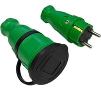 Комплект NVO: каучуковая кабельная розетка с заземлением и крышкой 16А IP44 + вилка цвет зеленый 4501 4502 NVO-KI-COMBI-R-V-16-44-GREEN