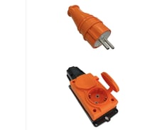 Комплект NVO: каучуковая кабельная колодка 2 гнезда с заземлением и крышкой 16А IP54 + вилка цвет оранжевый 4301 4112 NVO-KI-COMBI-K-2-V-16-54-ORANGE