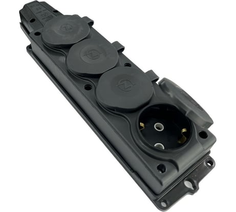 Каучуковая кабельная колодка NVO 4 гнезда с крышками и заземлением 16А IP54 черная 4104 NVO-KI-K-4-1PEN-16-54-BLACK