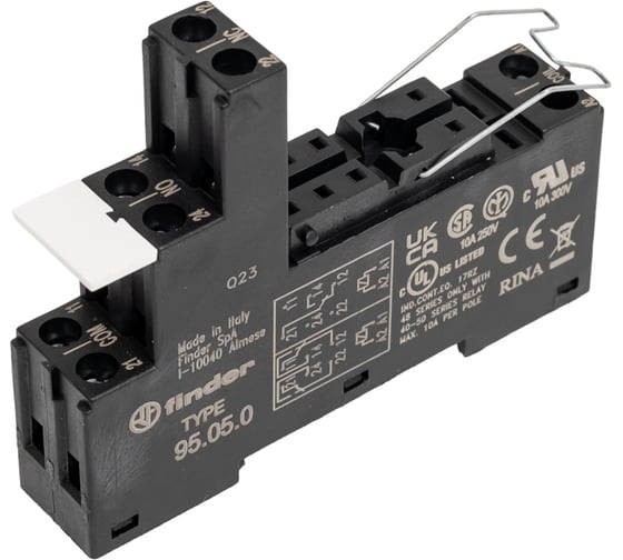 Розетка с винтовыми клеммами Finder (с зажимной клетью) для реле 40.51, 40.52, 40.61, 40.62; применяются модули 99.02, 86.30; в комплекте металлическая клипса 095.01; версия: черный цвет 95050SMA 1