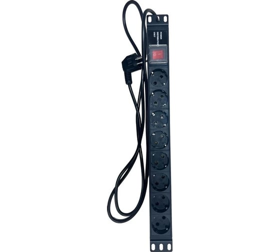 Блок розеток NTSS 19", 1U, алюминий, 1ф16A, 3.7кВт, (8) Schuko CEE 7/7, выкл. с подсв.и крыш., 1.8м каб., вил. Schuko NTSS-PDU-DA2034
